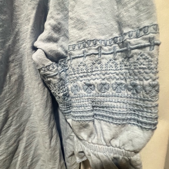 Lucky Brand XL Blue Embroidered Peasant Blouse Boho Cotton Top - Picture 4 of 7